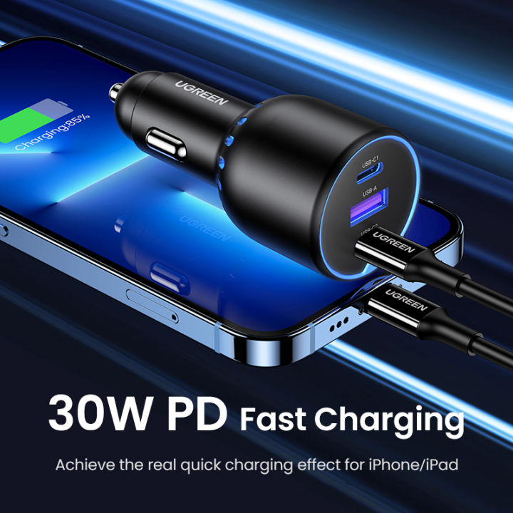 UGREEN%20130W%20USB%20C%20Car%20Charger%203-Port%20PD%20100W%20PD3.0/QC4.0/PPS%20Fast%20Car%20Charger%20Adapter%20for%20iPhone%2014/13/12,%20Galaxy%20S22/S22%20Ultra/S21/Note20,%20iPad,%20Tablet,%20Laptop%20-%20Image%207