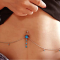 Rhinestone Dangle Belly Button Ring with Waist Chain Drop Pendant -Navel Piercing Button Body Piercing Bikini Jewelry. 