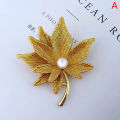 Crystal Maple Leaf Brooches Pin With Fake Pearl Women  Lapel Pin Girl  Decor Sunlight Mall. 