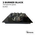 3 BURNER BLACK TEMPERED GLASS GAS COOKER/COOKER HOB. 