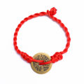 Chinese Traditional Feng Shui Red String Bracelet Wealth Lucky Copper Coins Charm Pendant. 