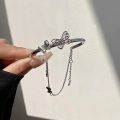 Fashion Hollow Butterfly Bangle Bracelet Silver Color Double Layer Tassel Chain Bracelet For Women Girls. 