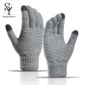 Sunnyheart Winter Knitted Gloves Stylish Touch Screen Winter Gloves for Women Men Warm Windproof Fashionable Knitted Gloves with Ribbed Cuffs Thick Plush Lining Gloves. 