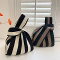 【ALLGOOD】1xKnit Handbag Handmade Knit Handbag Women Mini Knot Wrist Bag Casual Color Plaid Tote Bag Student Reusable Shopping Bags. 