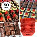 Diva Brownie Liners Set Of 50 Square Cupcake Muffin Liners Brown/ Red. 