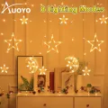 Auoyo LED Curtain Light Curtain String Light Star Curtain Light Moon Lighting String Twinkle Window Lights 3.5M Curtain Lights Transparent Strand 8 Modes Waterproof Crescents and Stars Lights for Indoor Outdoor Home Decorative EU Plug. 