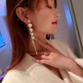 Enacolor  Long Tassel Pearl Earrings Luxury Crystal Dangle Earrings for Women Gilr New Jewelry. 