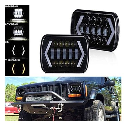 LED Headlights, 5x7 inch Square LED Headlamp with Arrow Angel Eyes DRL Turn Signal Light Replaces H6054 H5054 H6054LL 69822 Fit Trucks Jeep Wrangler XJ YJ Sedans GMC Smoke lens