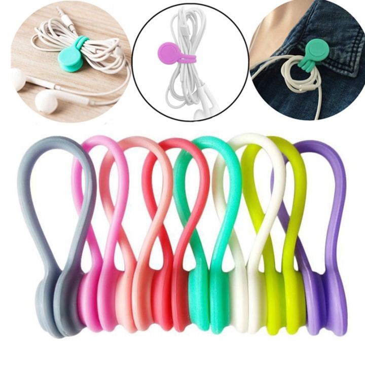 3Pcs Packs Silicone Magnetic Cable Organizer / Cable Ties / Earbud Cord Wrap / Headphone Cord Winder / Cable Manager Keeper Ties Straps