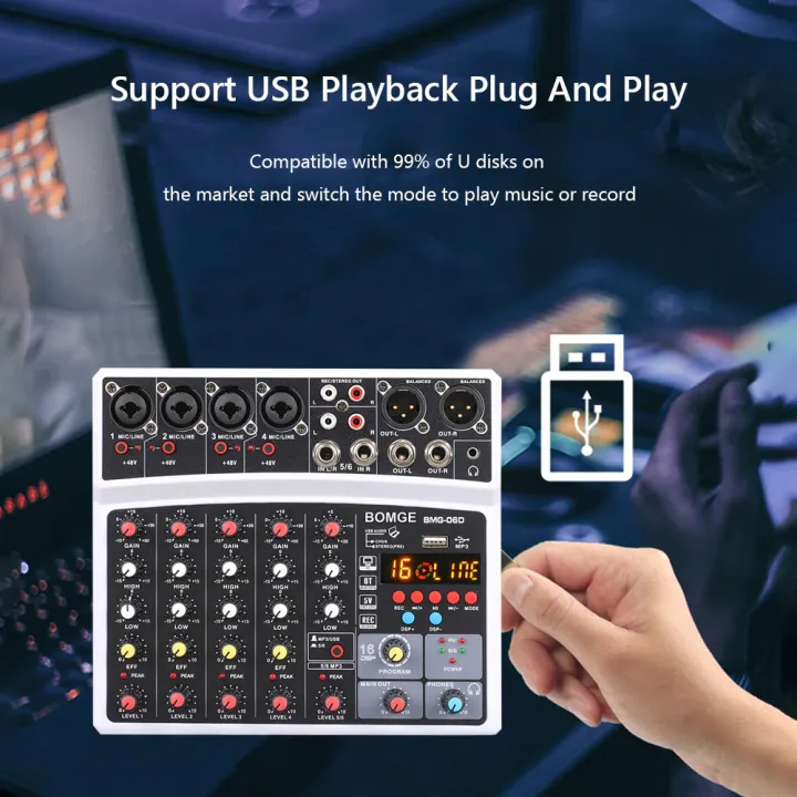 BMG-06D%206%20Channels%20Sound%20Card%20Mixer%20with%2016%20DSP%20Bluetooth%20/%20USB%20Interface%20/%20Record%20/%20MP3%20/%2048V%20Phantom%20Power%20Audio%20Mixer%20-%20Image%204