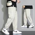Casual Pants Men's Ice Silk Ankle-Tied Sports Pants 2024 Summer New Men's Loose Cargo Pants Men's Cropped. 