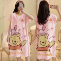 Net Red Pajamas ins Pink Leopard Nightdress Women's Summer Cartoon plus Size Maternity Short Sleeve Home Wear. 