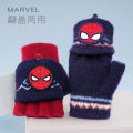 Children's Half Finger Flip Gloves Boys Autumn and Winter Open Finger Pupils' Writing Warm Kids Spider-Man. 