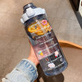 2L Sports Straw Water Bottle with Stickers Portable Large Capacity Fitness Bike Cup Summer Ice Cold Water Jug with Time Marker. 