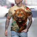 Men T-Shirt Summer Loose and Breathable Short Sleeve Lion Print Tops Round Neck Fashion Clothing Men Clothing Low Price T-Shirt. 