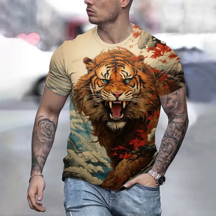 Men%20T-Shirt%20Summer%20Loose%20and%20Breathable%20Short%20Sleeve%20Lion%20Print%20Tops%20Round%20Neck%20Fashion%20Clothing%20Men%20Clothing%20Low%20Price%20T-Shirt%20-%20Image%205