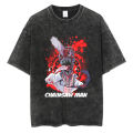 Anime chainsaw man T shirt men hip hop vintage washed oversized T shirts for men women streetwear tees 100% cotton T-shirt. 