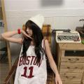 Summer New Korean Style Casual Basketball Jersey Vest Dress Letter Loose Exercise Jersey Mid-Length SleevelessTT-shirt Women's. 
