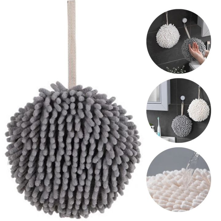 Bathroom Chenille Hand Towels Kitchen Hand Towel Ball With Hanging Loop Quick Dry Soft Absorbent Microfiber Towels Cleaning Tool