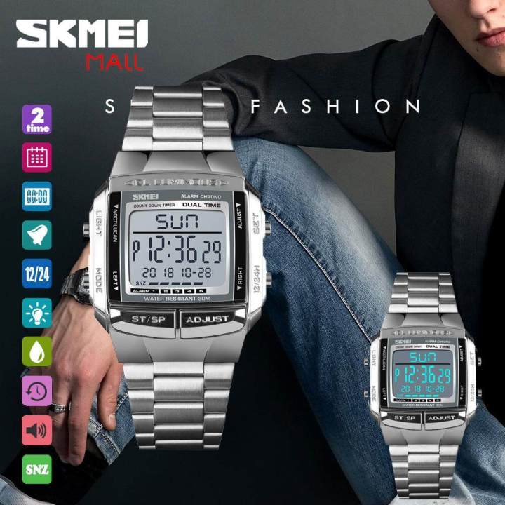 【ThinkWay】SKMEI 1381 Men Dual Time 5 Alarm Sports Watch Business Snooze Hourly Chime Timed Countdown Week 12/24 Hours Wristwatch
