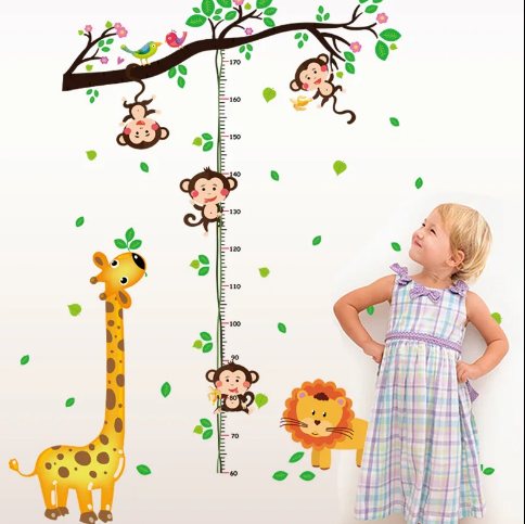 Cartoon%20Animals%20Giraffe%20Monkey%20Height%20Measure%20Wall%20Sticker%20For%20Kids%20Rooms%20Growth%20Chart%20Nursery%20Room%20Decor%20Wall%20Art%20-%20Image%202