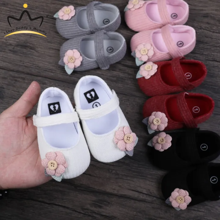 Big Flower Baby Girls Flat Shoes Sunflower Knitted Cotton Girl Princess Prewalker Shoes Footwear Soft Bottom Non-Slip First Walking Shoes