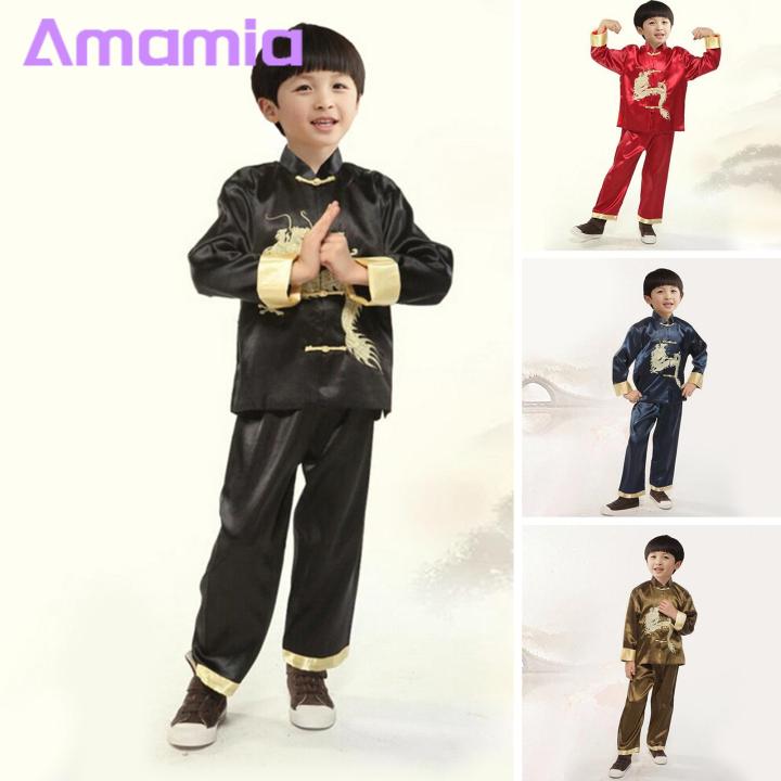 Kung Fu Outfits Traditional Chinese Dragon New Year Kids Tang Suit