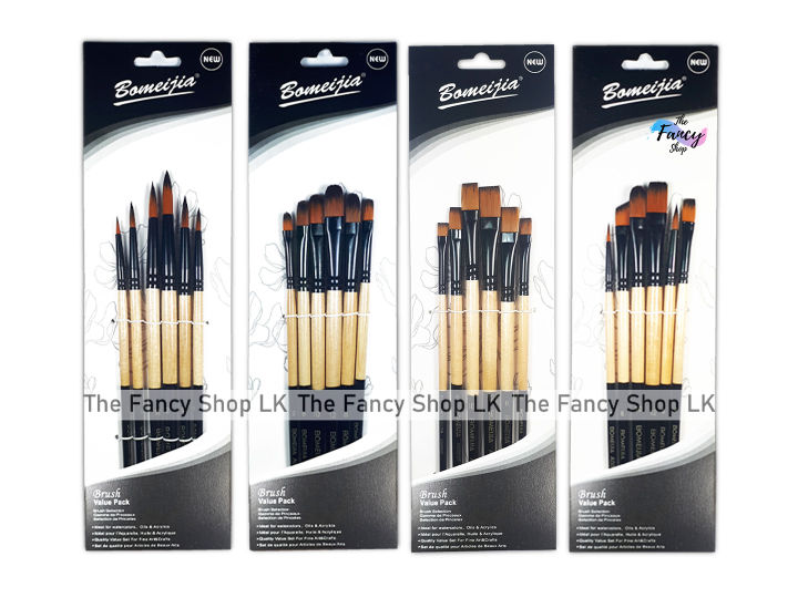 Bomeijia Artist Paint Brush Pinsel 6 Pcs Set Value Pack (Round/Flat/Filbert/Mix) Black