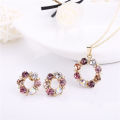 2Pcs Colored Gemstones Necklace Pendant Earrings Set Exquisite Fashion Elegant Wedding Jewelry Sets. 