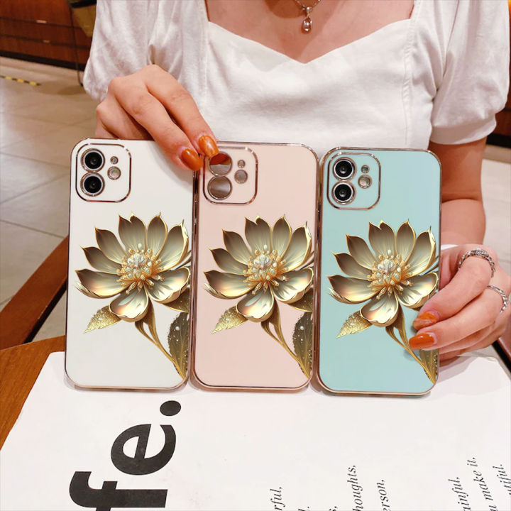 TA%20for%20Redmi%209A%20Back%20Cover%20With%20Hand%20Strap%20Gold%20Lotus%20Flower%20Luxury%206D%20Plating%20Case%20Side%20Pattern%20Soft%20Silicone%20Square%20Mobile%20Cover%20-%20Image%205