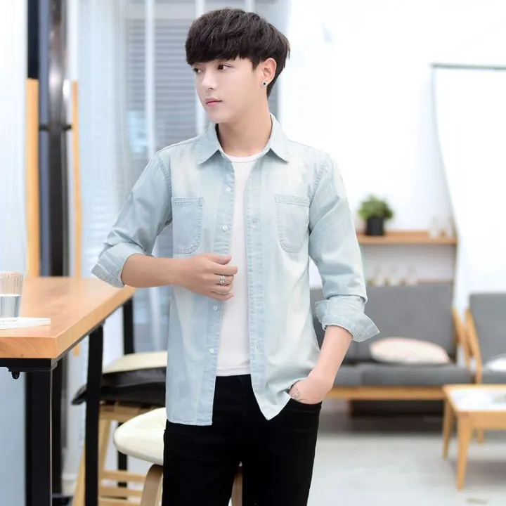 New%20Denim%20Shirt%20Long%20Sleeve%20Slim%20Korean%20Style%20Summer%20Shirt%20for%20Boys%202024%20Spring%20Thin%20Coat%20Trendy%20Men's%20Top%20-%20Image%207