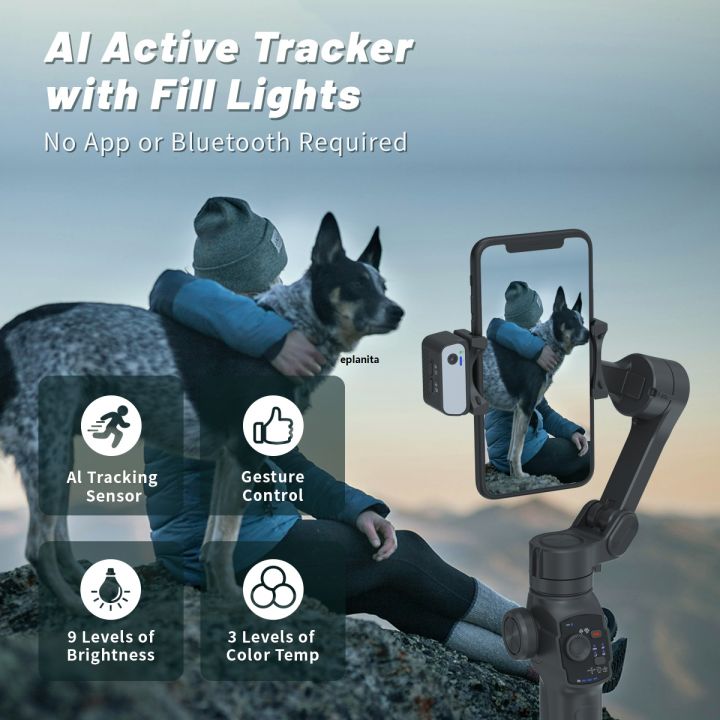 L9pro 3-Axis Handheld Gimbal Stabilizer with Extension Rod, AI Face Tracking Fill Light for iPhone Android Vlog, YouTube, TikTok