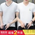 Cotton Short SleeveTMen's T-shirtVCollar Ice Silk Ice Feeling Clothes Fashion Trend2023Summer T-shirt Men's Elbow-Sleeved Top. 