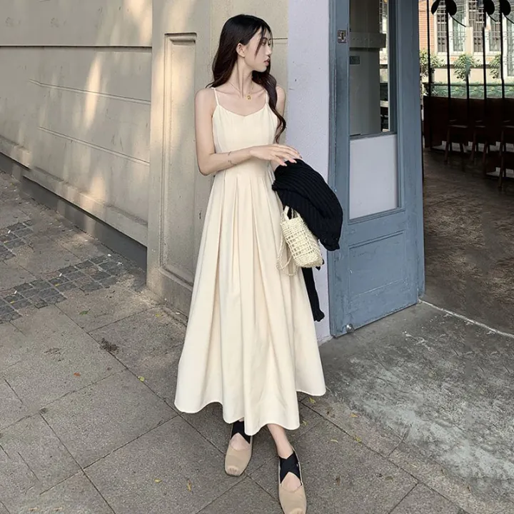 Korean%20High%20Waist%20Pleated%20Long%20Dress%20Ladies%20Summer%20Casual%20Sleeveless%20Holiday%20Beach%20Vestidos%20Elegant%20Spaghetti%20Strap%20Maxi%20Dresses%20-%20Image%204