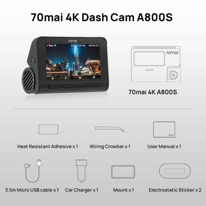 70mai 4K Dash Cam A800S-1  ADAS 140FOV 70mai Camera Car DVR A800S-1 24H Parking Monitor Support Rear or Interior Cam
