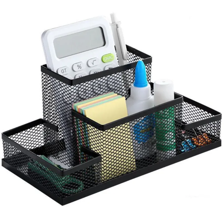 Table Pen Box For Pencil Table Organiser Office Desk Top 3/4 Grids Metal Pen Holder ...