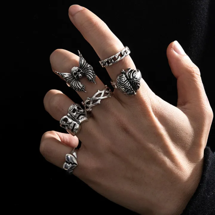 Silver Rings Punk Goth Punk Rings Silver Rings | Daraz.lk
