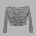 Pretty Wear Women's Sexy Off Shoulder Crop Tops T-Shirt Slim Fit Sexy Long Sleeves Tunics Blouse Going Out Nightout Party Club Shirt Gray, Purple, Pink Colors. 