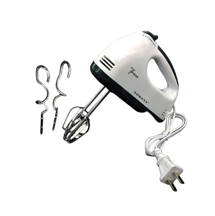 Sokany 7 Speed Hand Blender Electric Cream Maker for Cakes with Base 7 Speed Control and 2 Stainless Steel Beaters, 2 Dough Hooks white color.