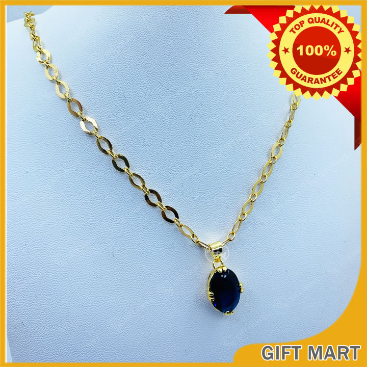 Gold Plated Link Chain with Blue Stone Pendant Long-Lasting