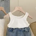 Girls Outfit Sets Summer Kids Casual Clothing For Girl Tank Top And Knit Top+Denim Shorts 3PCS Set Children's Baby Girl Clothing. 