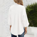 Women Casual Button Down Blouses 3/4 Sleeve Lapel Irregular T-shirt v Neck Loose Solid Color Cardigan Tops. 