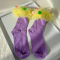 Girl Socks Candy Colored Socks Plush Ball Socks Middle Tube Socks Fluffy Fur Socks. 