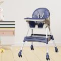 Foldable Baby High Chair, Infant Chair with 4 Silent Wheel, Lightweight Multifunctional Toddlers Dining Chair for Feeding, Blue with Cushion | INeedz HC401. 