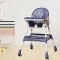 Foldable Baby High Chair, Infant Chair with 4 Silent Wheel, Lightweight Multifunctional Toddlers Dining Chair for Feeding, Blue with Cushion | INeedz HC401. 