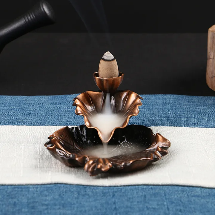 Vintage%20Cncopper%20Leaf%20ower%20Incense%20ace%20urner%20Fragrance%20older%20aflow%20Censer%20Smoke%20eflux%20andraft%20ecorations%20-%20Image%202