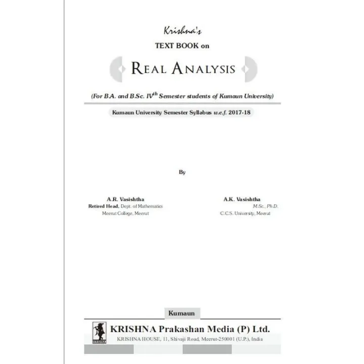 Krishnas Real Analysis, Edition1B (A.R. Vasishtha)＆