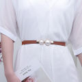 Creative Pearl Buckle Belt PU Leather Dress Skirt Waist Elastic Thin Women Belts Stylish Gift GJCUTE. 