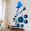 GOIKEA Wall Clock Self-Adhesive Silent 3D Mirror Butterfly Art Clock for Home Decor with Battery Operated Long Pointer. 