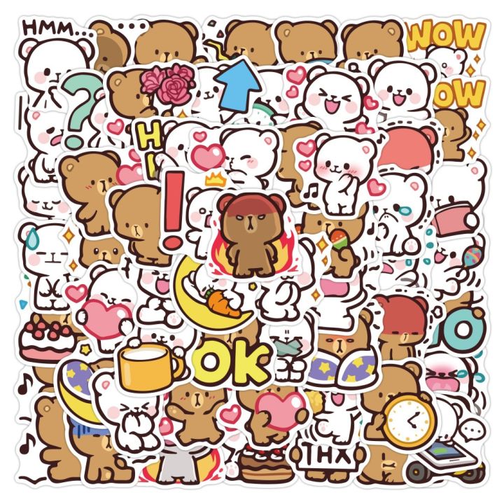 20/40pcs Milk and Mocha Stickers Lovely Bear Couple Stickers for Laptop Scrapbook Journal Kids Girls Boys Stickers